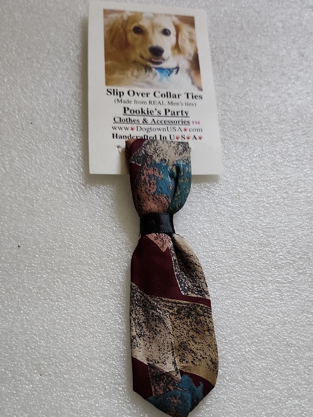 Hand Crafted Burgundy and Teal Slip-Over Dog Collar Tie